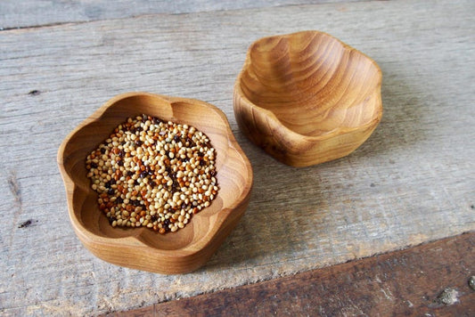 Teak Wood Bowl Flower Design : Hexagon Tray, Handmade in Thailand